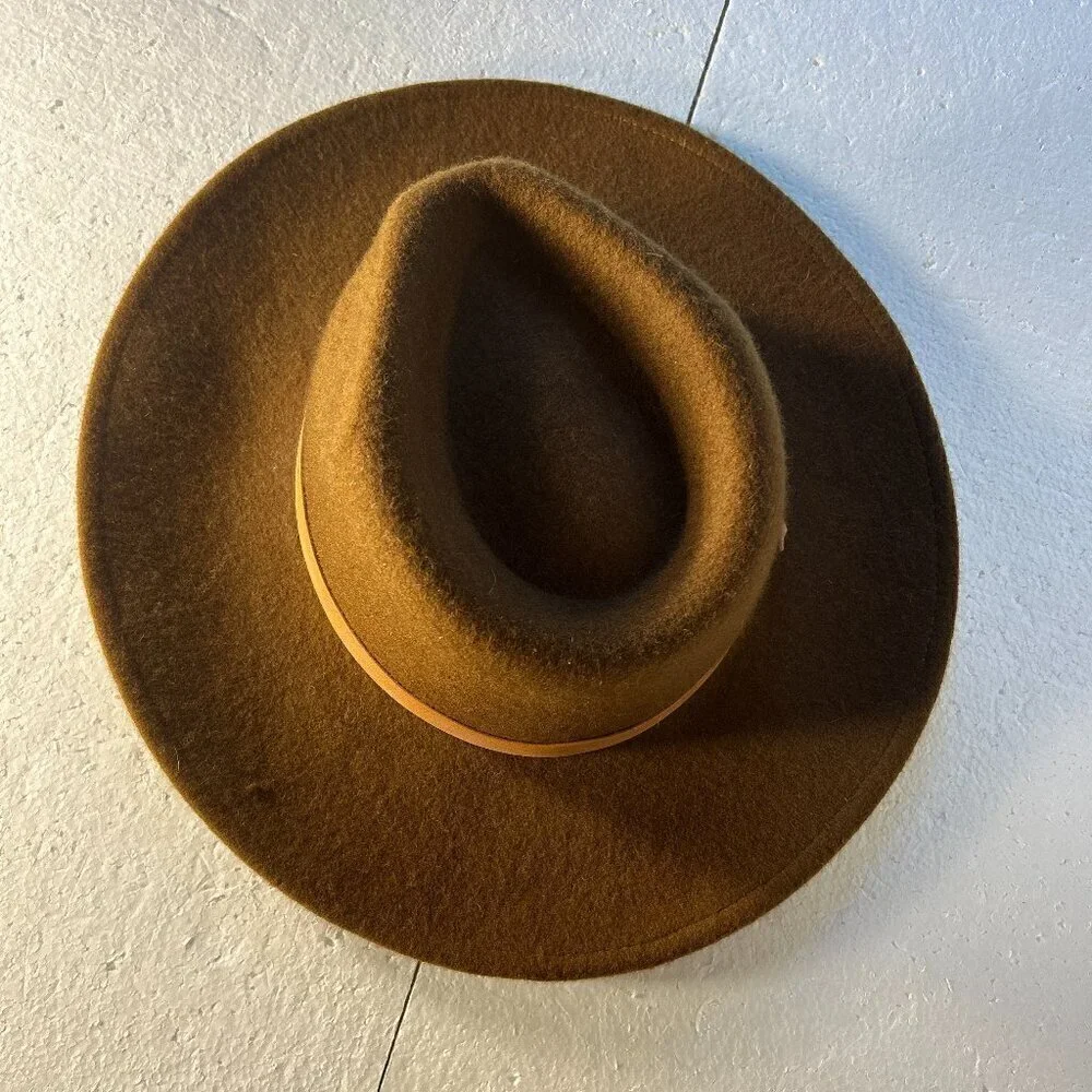 Brown Wool Fedora flat brim hat Classic Boho Western Steampunk Staple Unisex